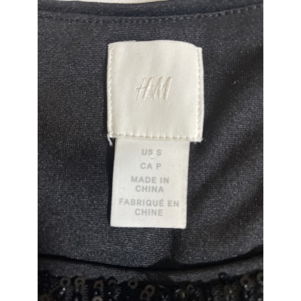 H&M Women Top S Black Sequin Short Sleeve Round Neck Pullover Elegant Party Chic - Picture 4 of 7